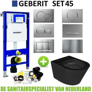 Geberit up320 toiletset set 45 wiesbaden vesta rimless mat zwart met sigma drukplaat