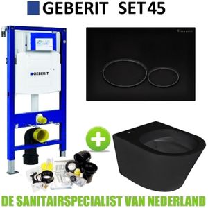 Geberit up320 toiletset set45 wiesbaden vesta rimless mat zwart met mat zwarte drukplaat