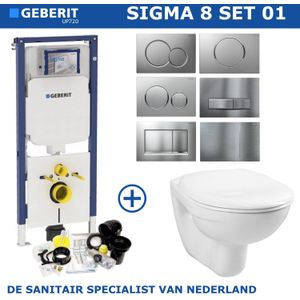Geberit up720 toiletset compleet | inbouwreservoir | sigma 8 basic smart wit | met drukplaat | set 01