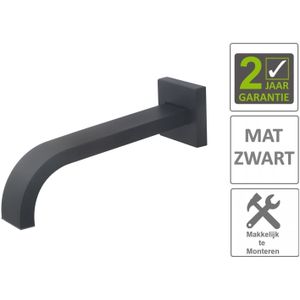 Bws baduitloop vierkant 22 cm mat zwart (excl inbouwdeel)