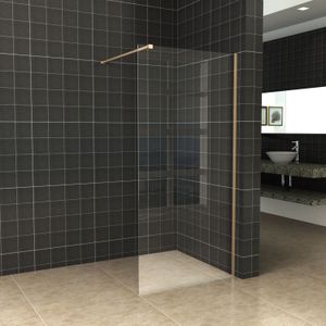 Bws inloopdouche pro line helder glas 140x200 geborsteld messing goud profiel en stang