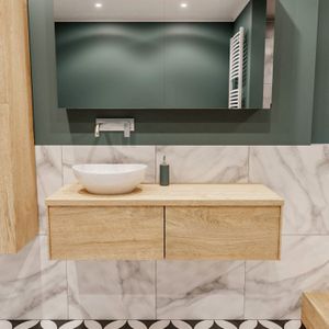 Badkamermeubel BWS Madrid Washed Oak 120 cm met Topblad en Keramische Waskom Links (2 lades, 0 kraangaten)