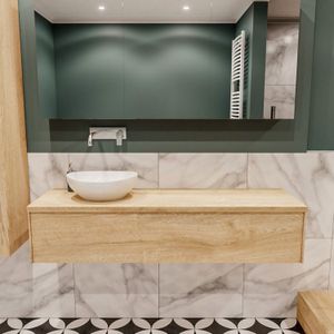 Badkamermeubel bws madrid washed oak 150 cm met topblad en keramische waskom links