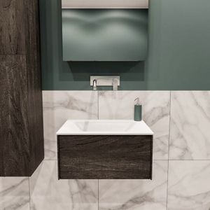 Badkamermeubel bws madrid dark brown 60x45x30 cm mat witte solid surface wastafel