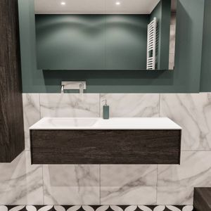 Badkamermeubel BWS Madrid Dark Brown 120x45x30 cm Mat Witte Solid Surface Wastafel Links (0 kraangaten)