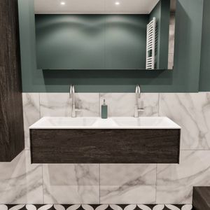 Badkamermeubel bws madrid dark brown 120x45x30 cm mat witte solid surface wastafel dubbel