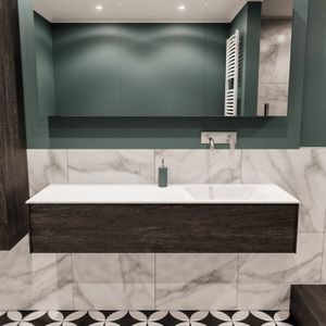 Badkamermeubel bws madrid dark brown 150x45x30 cm mat witte solid surface wastafel rechts