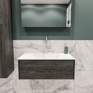 Badkamermeubel BWS Madrid Antraciet 80x45x30 cm Mat Witte Solid Surface Wastafel (1 kraangat)