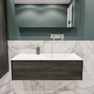 Badkamermeubel BWS Madrid Antraciet 100x45x30 cm Mat Witte Solid Surface Wastafel Rechts (0 kraangaten)