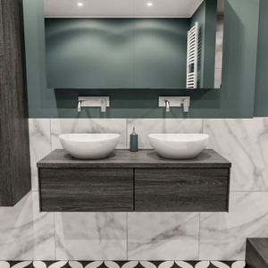 Badkamermeubel BWS Madrid Antraciet 120 cm met Topblad en Keramische Waskom Dubbel (2 lades, 0 kraangaten)