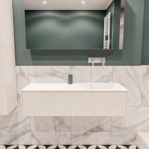 Badkamermeubel bws madrid wit 120x45x30 cm mat witte solid surface wastafel rechts