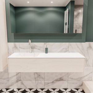 Badkamermeubel bws madrid wit 150x45x30 cm mat witte solid surface wastafel links