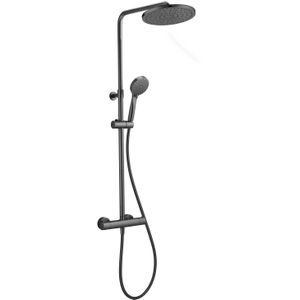 OUTLET Opbouw Regendouche Salenzi Giro Thermostatisch 30cm en 3 standen Handdouche Gegalvaniseerd Zwart Chroom