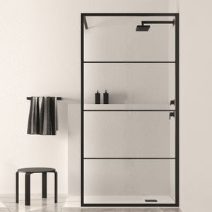 Bws douchewand black line | nano glas | mat zwart raster | inloopdouche (alle maten)