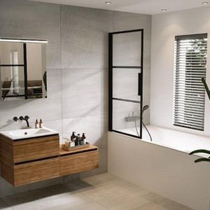 Riho - Grid - Badwand met Klapdeur - Helderglas - 80x150 cm - Zwarte Profielen