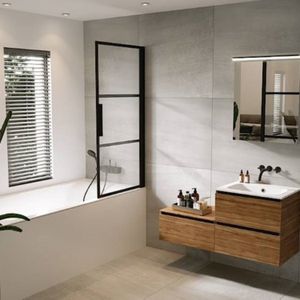 Riho - Grid - Badwand - Helderglas - 80x150 cm - Zwarte Profielen - Klapdeur