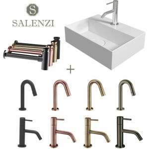 Salenzi fonteinset spy 40x30 cm mat wit (keuze uit 8 kranen in 4 kleuren)