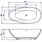 Salenzi Unica vrijstaand ligbad 170x86x54 cm solid cast mat wit