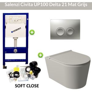 Geberit up100 toiletset wandcloset salenzi civita mat grijs met delta 21 drukplaat