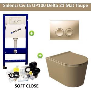 Geberit UP100 Toiletset Compleet | Inbouwreservoir | Salenzi Civita Mat Taupe met drukplaat
