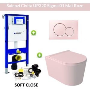 Geberit up320 toiletset wandcloset salenzi civita mat roze met sigma 01 drukplaat