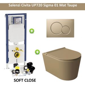 Geberit UP720 Toiletset Compleet | Inbouwreservoir | Salenzi Civita Mat Taupe | Met drukplaat