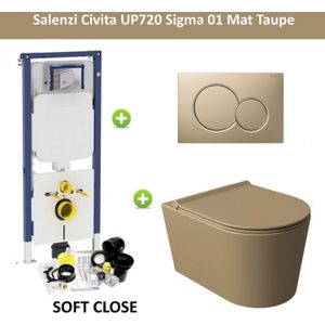 Geberit up720 toiletset compleet | inbouwreservoir | salenzi civita mat taupe | met drukplaat