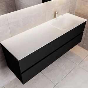 Badkamermeubel Solid Surface BWS Oslo 150x45 cm Mat Zwart Urban Rechts (1 kraangat)
