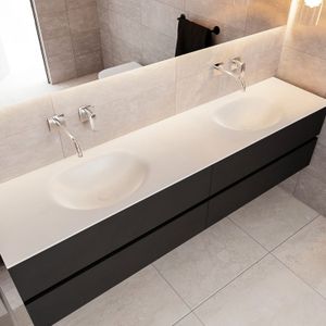 Badkamermeubel solid surface bws stockholm 200x45 cm mat zwart urban dubbel