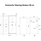 AQS Douchecabine Softclose 2.0 90 cm met Nisdeur en Zijwand 8mm Aluminium NANO Coating (alle varianten)