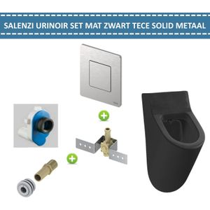 Urinoir set salenzi hung achterinlaat mat zwart met tece solid drukplaat metaal