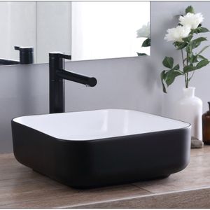 Opbouw waskom bws premium 40x40x14 cm wit met mat zwarte buitenkant