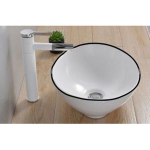 Opbouw Waskom Boss & Wessing Queen 40x33x15 cm Glanzend Wit met Zwarte Lijn