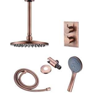Inbouw regendouche set bws copper met plafonduitloop en 3 standen handdouche geborsteld koper 20 cm
