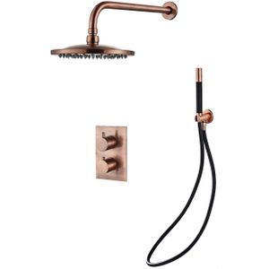 Inbouw regendouche set bws copper pro wanduitloop en staaf handdouche geborsteld koper 20 cm