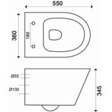 Wandcloset bws artico 36x55x34,5 cm met vlakke toiletzitting wit