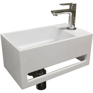 Fontein Boss & Wessing Solid Surface met Handdoekrek Mat Wit (kraangat rechts)