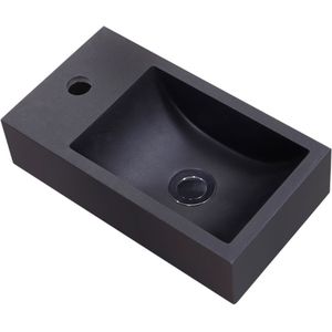 Fontein Sanilux Quartz Recto 40x22x10 cm Mat Zwart (kraangat links)