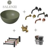 Salenzi waskomset unica round 40x20 cm mat legergroen (keuze uit 4 kleuren kranen)