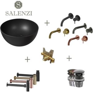 Salenzi waskomset unica round 40x20 cm mat zwart (keuze uit 4 kleuren kranen)