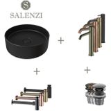 Salenzi waskomset hide circle 40x12 cm incl hoge kraan mat zwart (keuze uit 4 kleuren kranen)