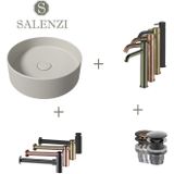 Salenzi waskomset hide circle 40x12 cm incl hoge kraan mat grijs (keuze uit 4 kleuren kranen)