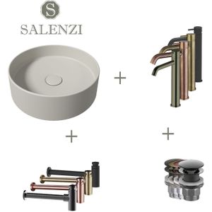 Salenzi waskomset hide circle 40x12 cm incl hoge kraan mat grijs (keuze uit 4 kleuren kranen)