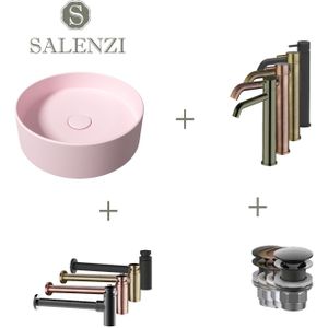 Salenzi waskomset hide circle 40x12 cm incl hoge kraan mat roze (keuze uit 4 kleuren kranen)