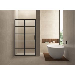 Bws nisdeur indus met vast paneel 130x200 cm 8 mm nano glas omkeerbaar mat zwart
