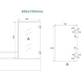 Bws profielloze badwand draaibaar 80x150 cm 6mm nano coating