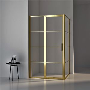 BWS - Douchecabine Frame - 90x90 cm - 8 mm NANO Glas - Geborsteld Messing Goud