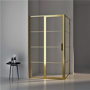 Bws douchecabine frame 90x120 cm 8 mm nano glas geborsteld messing goud