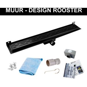 Mat Zwarte RVS Douchegoot Muurflens met uitneembaar sifon 70x7cm 6,7cm diep Mat Zwart