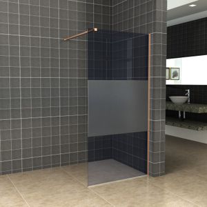 BWS Inloopdouche Pro Line Rookglas met Middenband 90x200 8mm Nano Coating Geborsteld Brons Koper Profiel en Stang